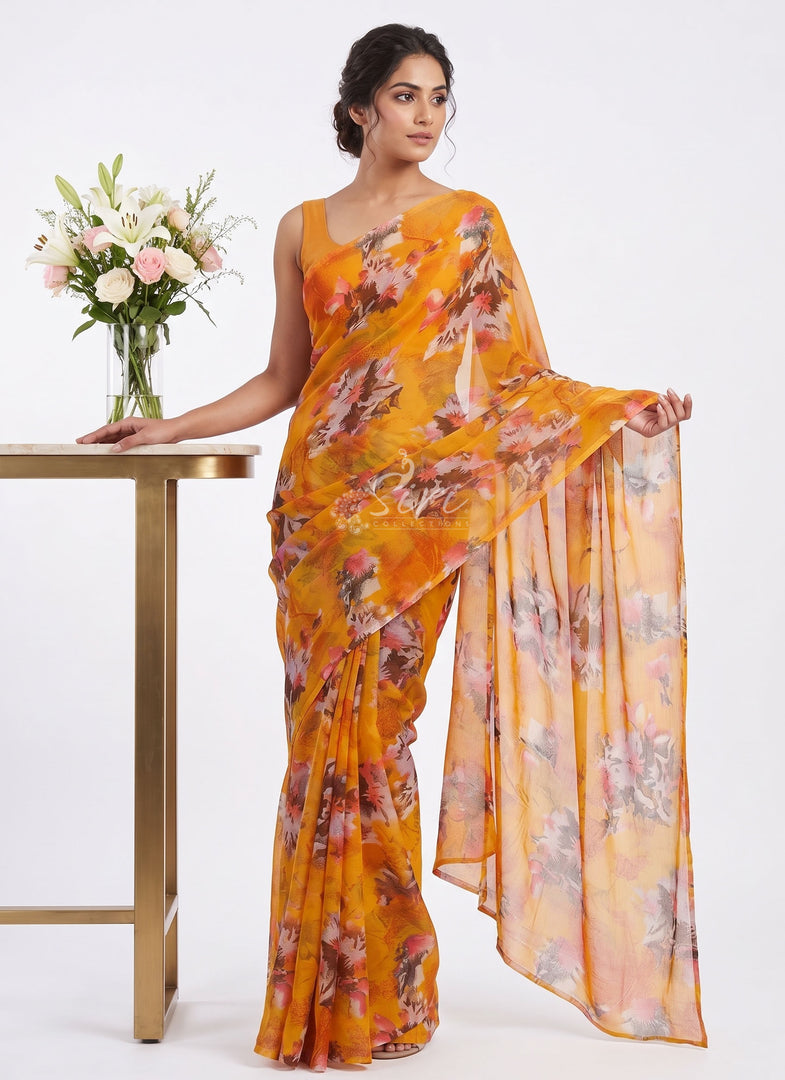 Elegant Garden Vareli Printed Nara Chiffon Saree