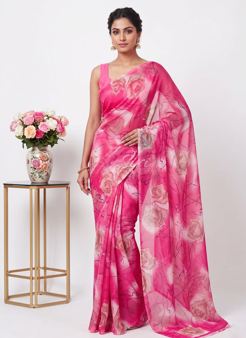Elegant Garden Vareli Printed Nara Chiffon Saree