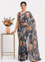 Load image into Gallery viewer, Elegant Garden Vareli Printed Nara Chiffon Saree