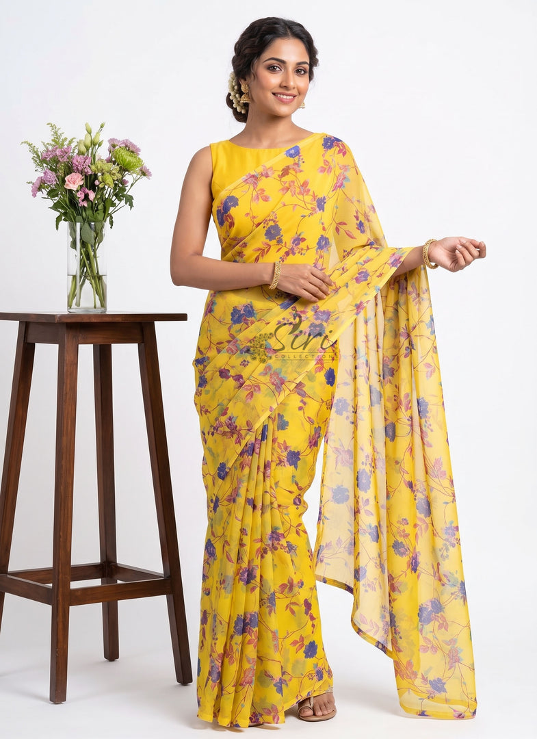 Elegant Garden Vareli Printed Nara Chiffon Saree
