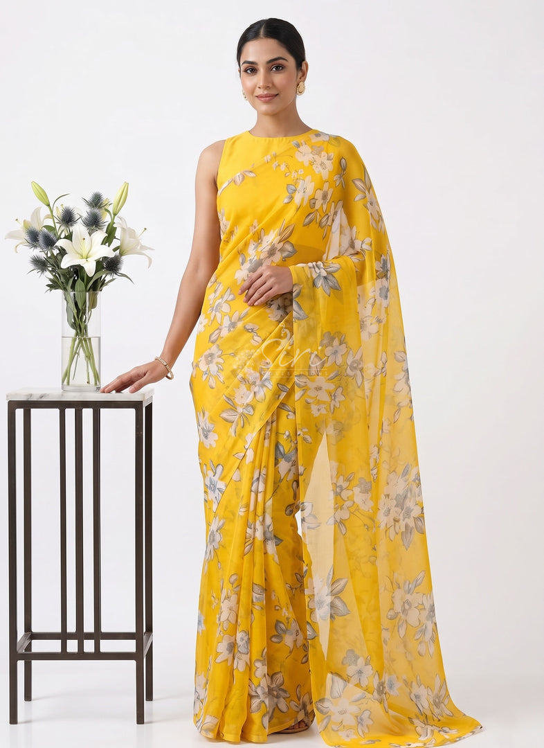 Elegant Garden Vareli Printed Nara Chiffon Saree