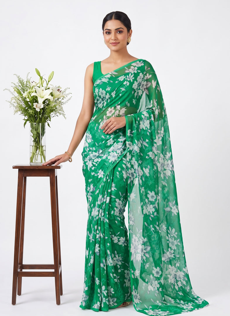 Elegant Garden Vareli Printed Nara Chiffon Saree