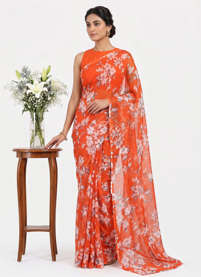 Elegant Garden Vareli Printed Nara Chiffon Saree