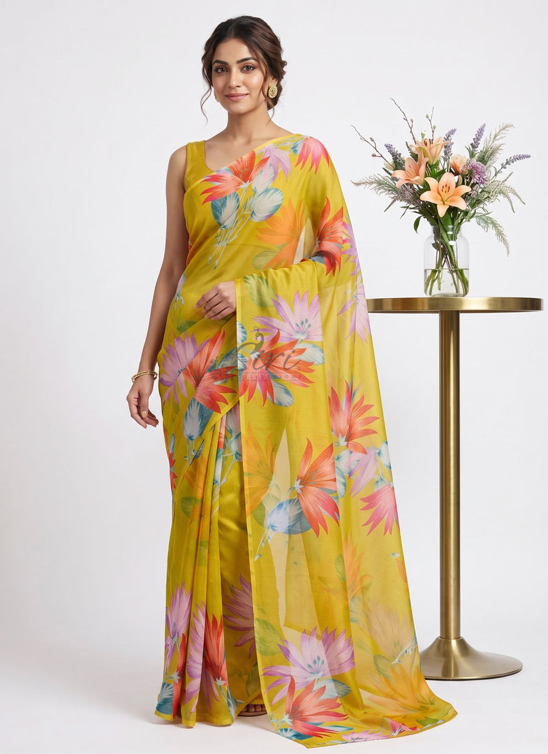 Elegant Garden Vareli Printed Nara Chiffon Saree