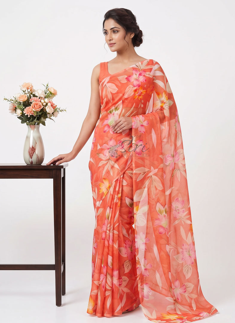 Elegant Garden Vareli Printed Nara Chiffon Saree