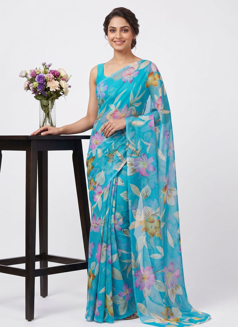 Elegant Garden Vareli Printed Nara Chiffon Saree