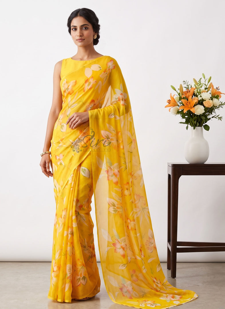 High Quality Garden Vareli Printed Nara Chiffon Saree