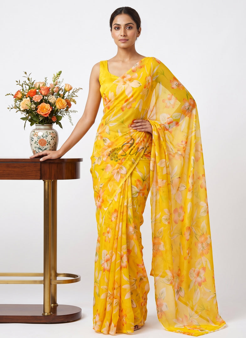 High Quality Garden Vareli Printed Nara Chiffon Saree