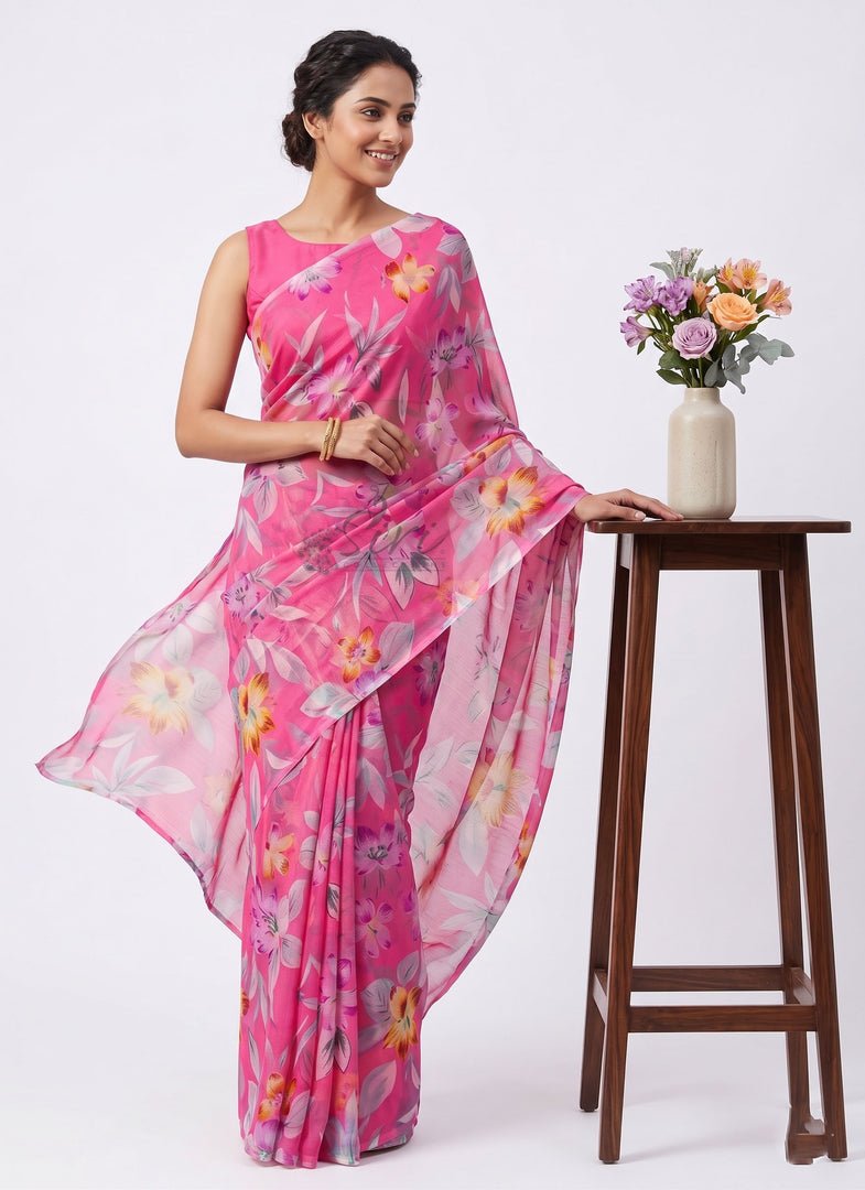 Elegant Garden Vareli Printed Nara Chiffon Saree