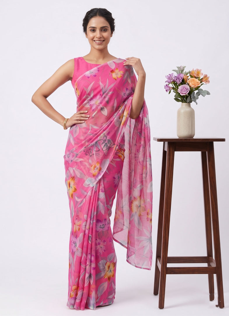 Elegant Garden Vareli Printed Nara Chiffon Saree