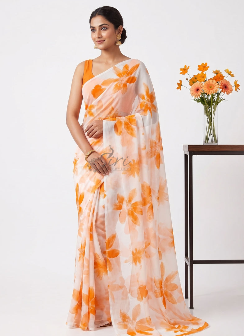Authentic Garden Vareli Printed Nara Chiffon Saree