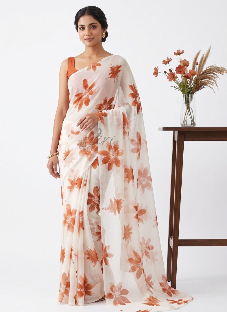 Authentic Garden Vareli Printed Nara Chiffon Saree