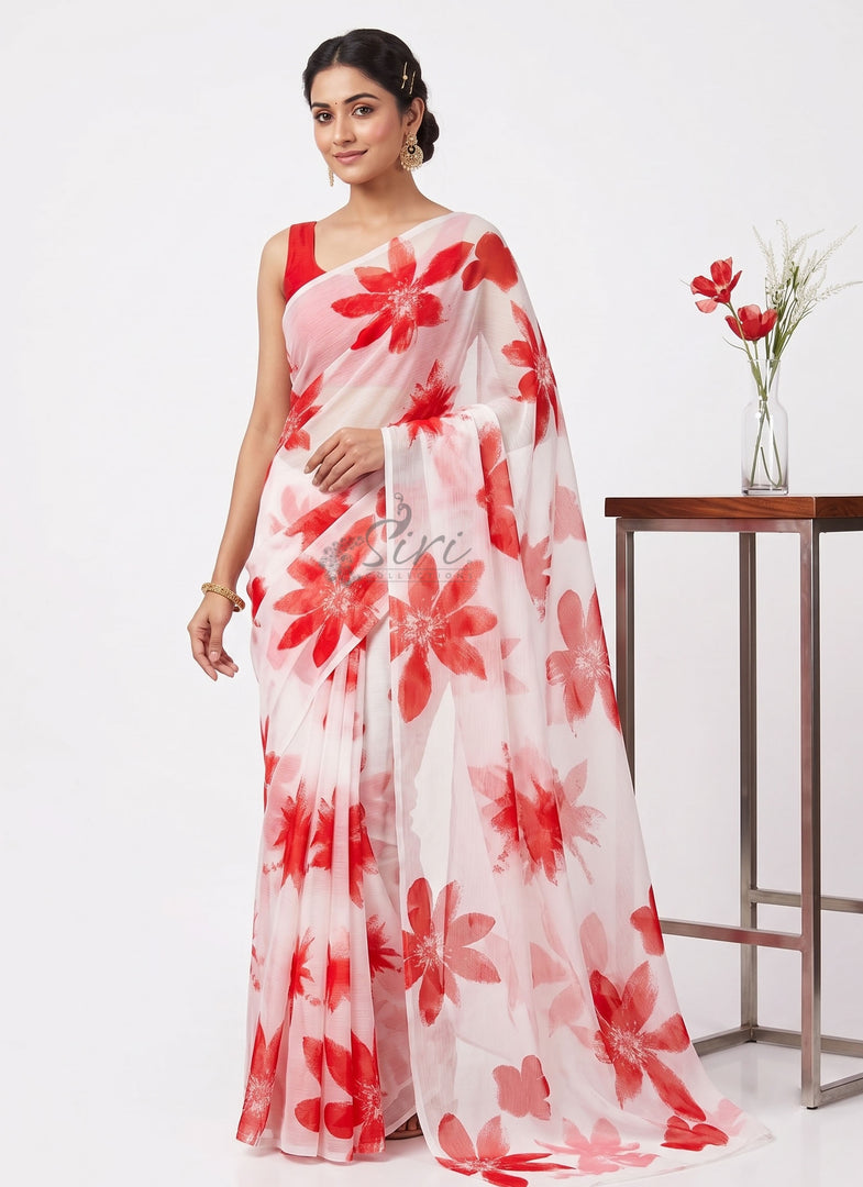 Authentic Garden Vareli Printed Nara Chiffon Saree