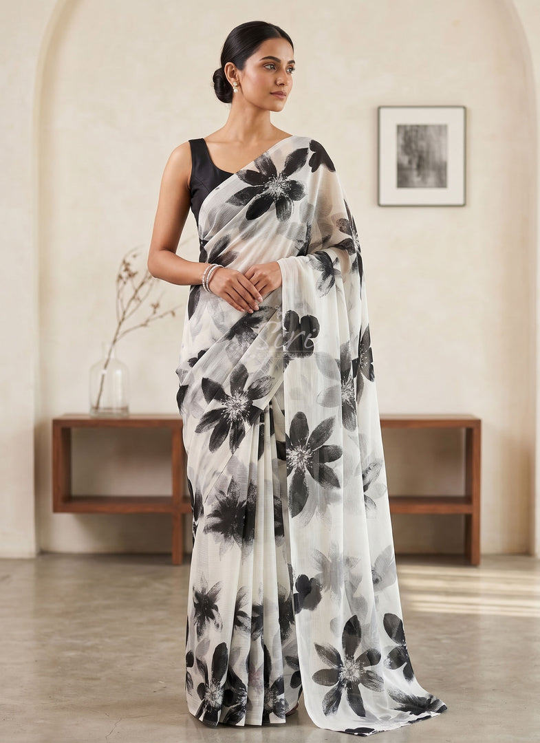 Authentic Garden Vareli Printed Nara Chiffon Saree