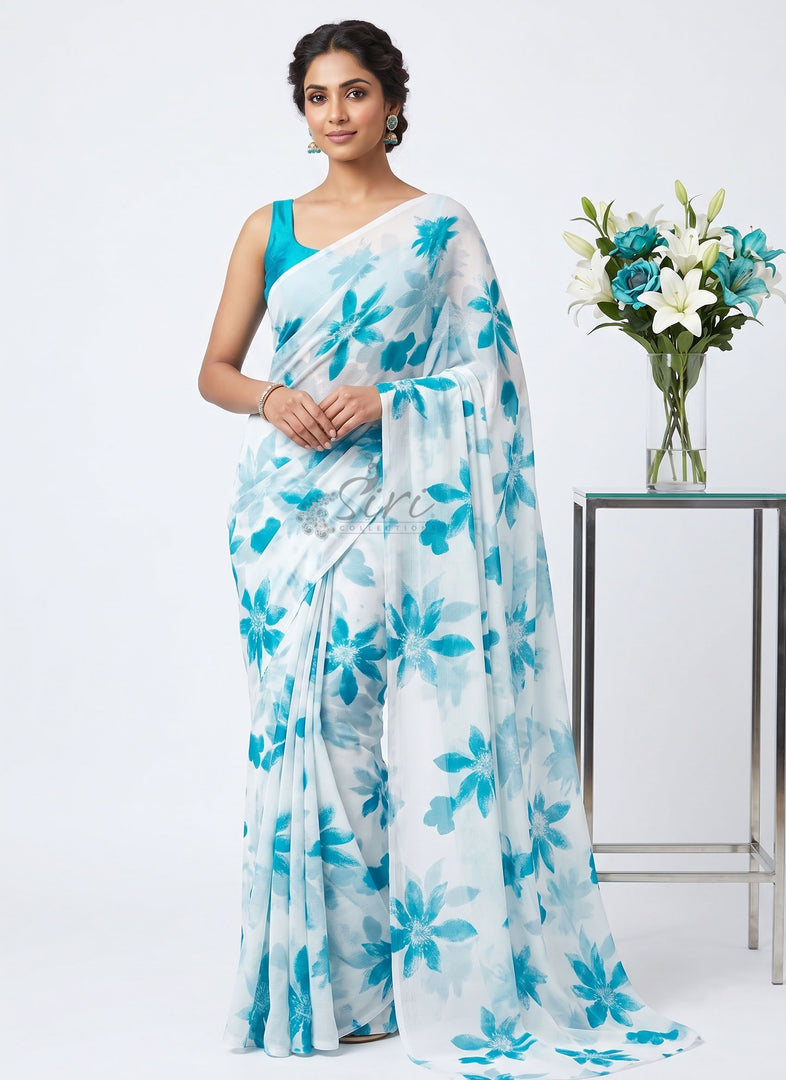Authentic Garden Vareli Printed Nara Chiffon Saree