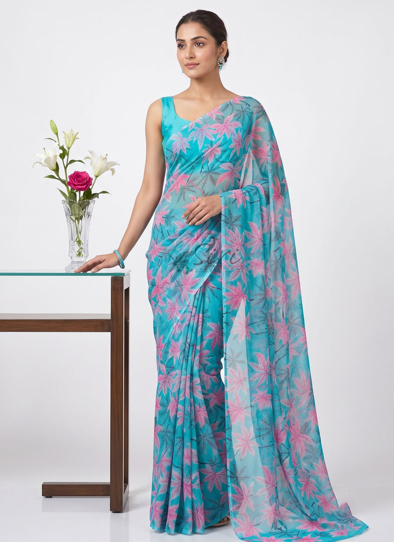 Authentic Garden Vareli Printed Nara Chiffon Saree