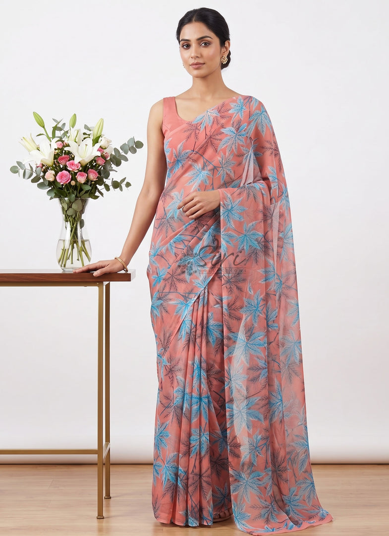 Authentic Garden Vareli Printed Nara Chiffon Saree