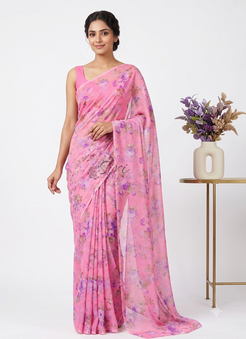 Authentic Garden Vareli Printed Nara Chiffon Saree