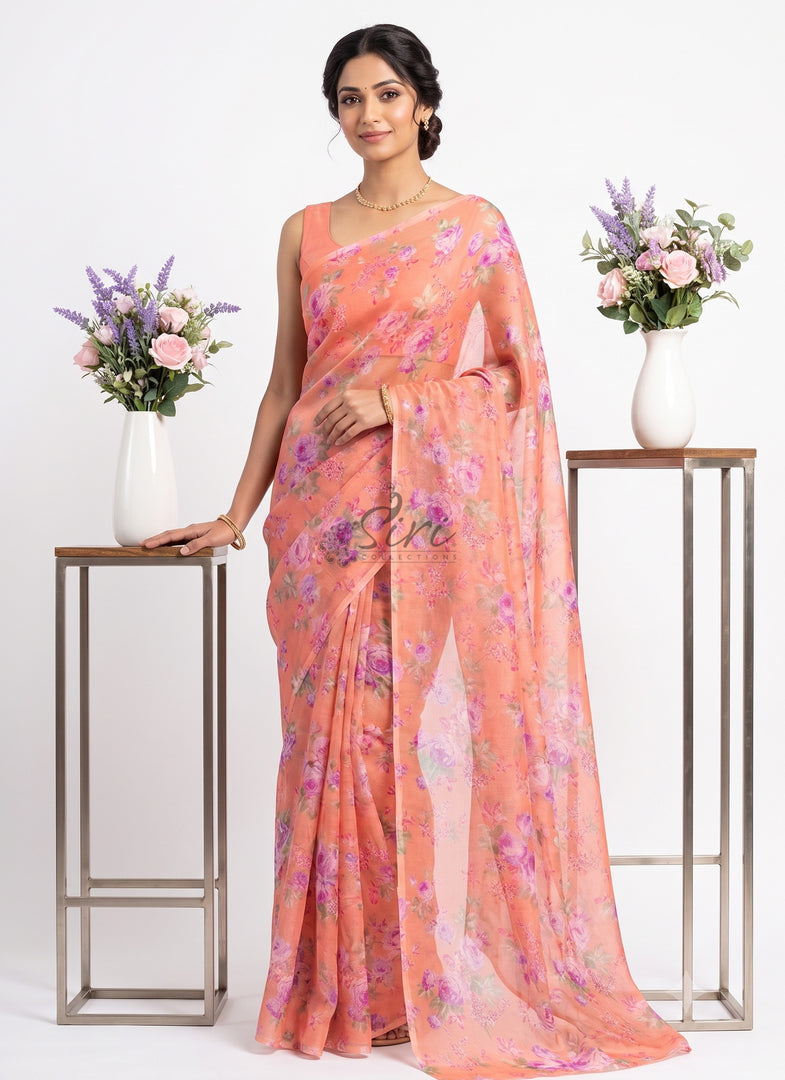 Authentic Garden Vareli Printed Nara Chiffon Saree