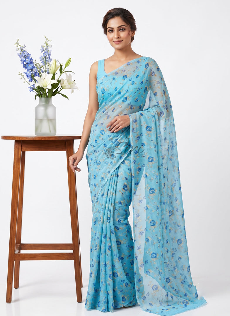 Authentic Garden Vareli Printed Nara Chiffon Saree