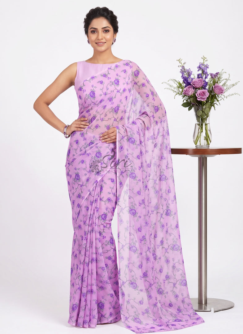Authentic Garden Vareli Printed Nara Chiffon Saree