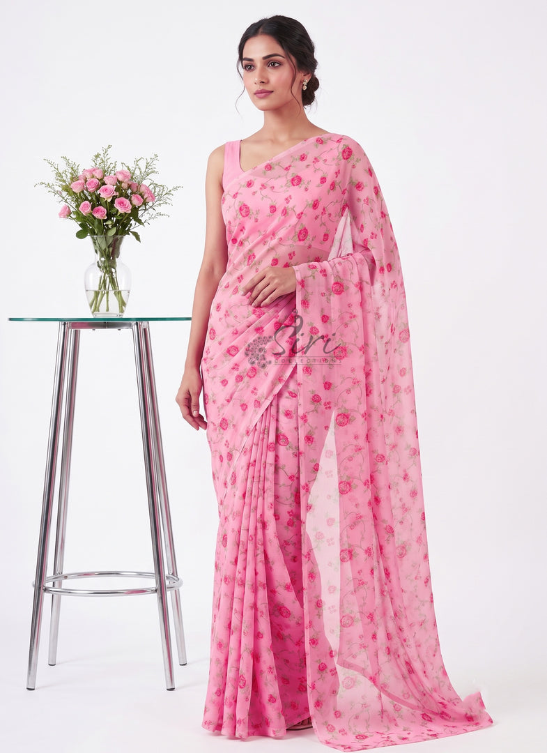 Authentic Garden Vareli Printed Nara Chiffon Saree