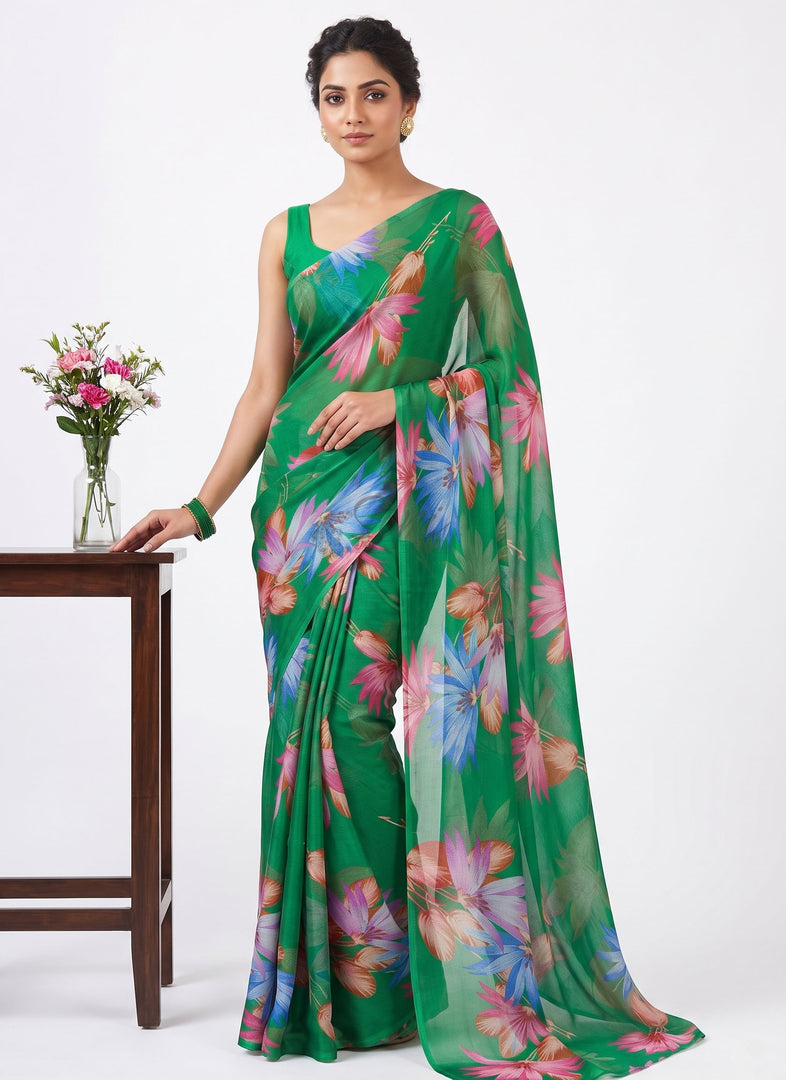 Authentic Garden Vareli Printed Nara Chiffon Saree