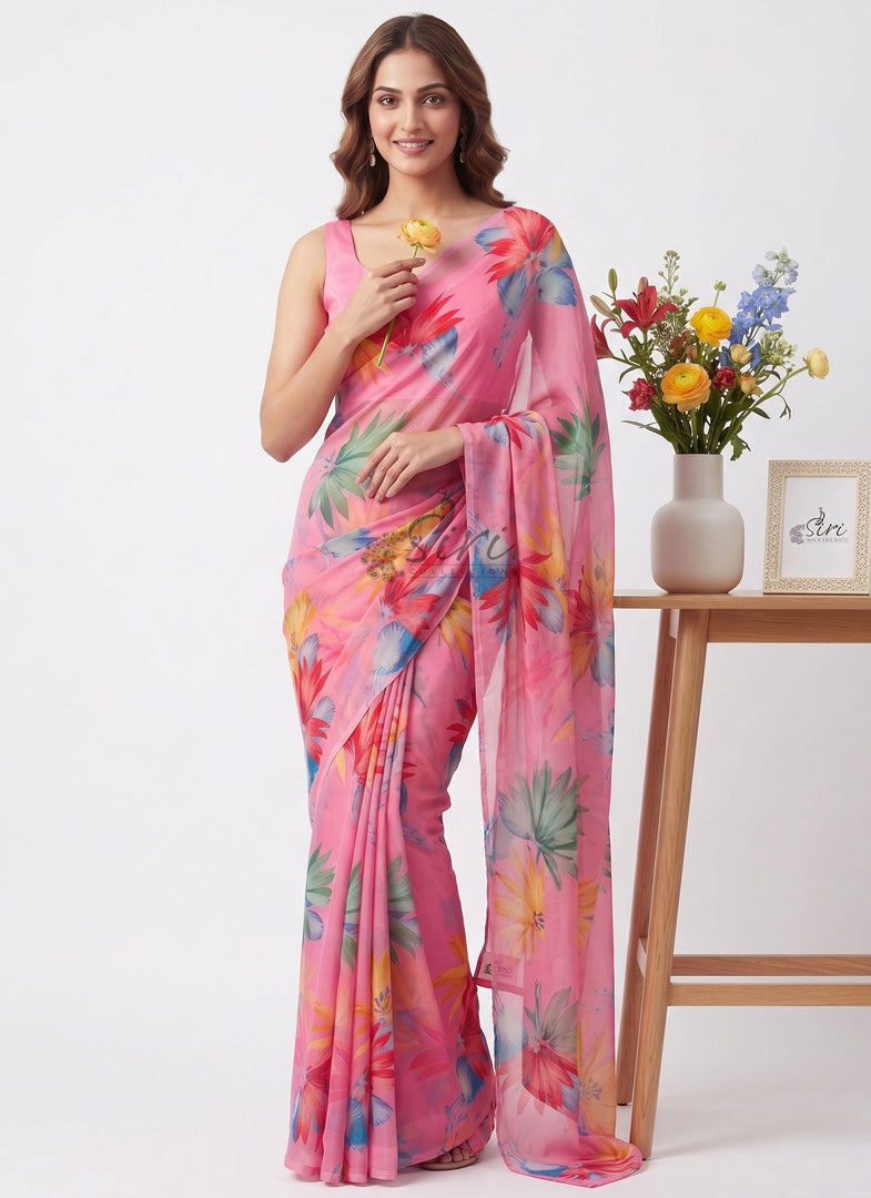 Authentic Garden Vareli Printed Nara Chiffon Saree