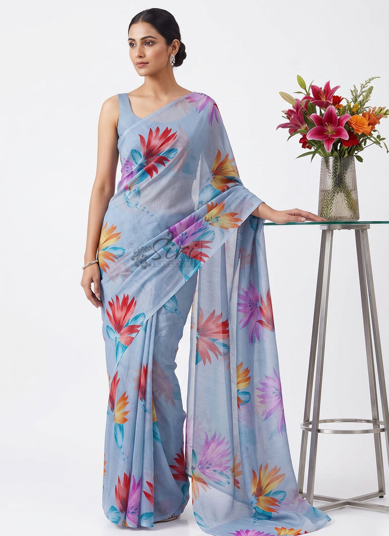 Authentic Garden Vareli Printed Nara Chiffon Saree