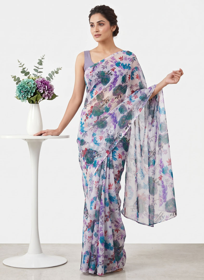High Quality Garden Vareli Printed Nara Chiffon Saree