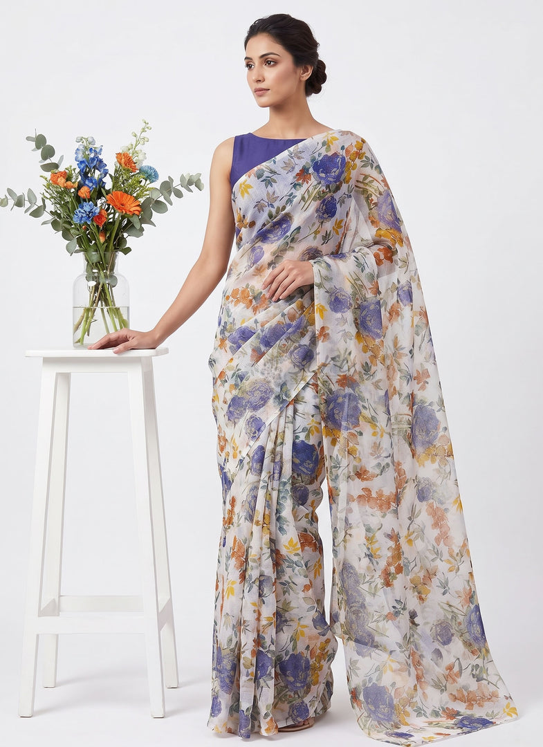 High Quality Garden Vareli Printed Nara Chiffon Saree