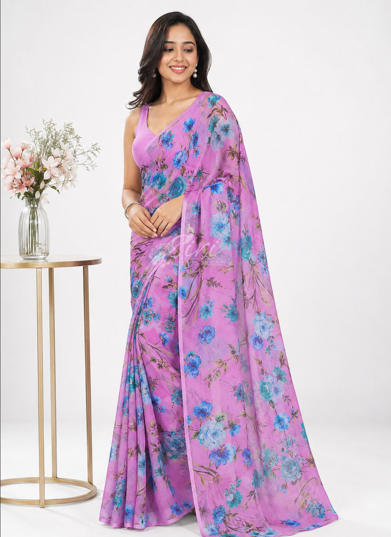 High Quality Garden Vareli Printed Nara Chiffon Saree