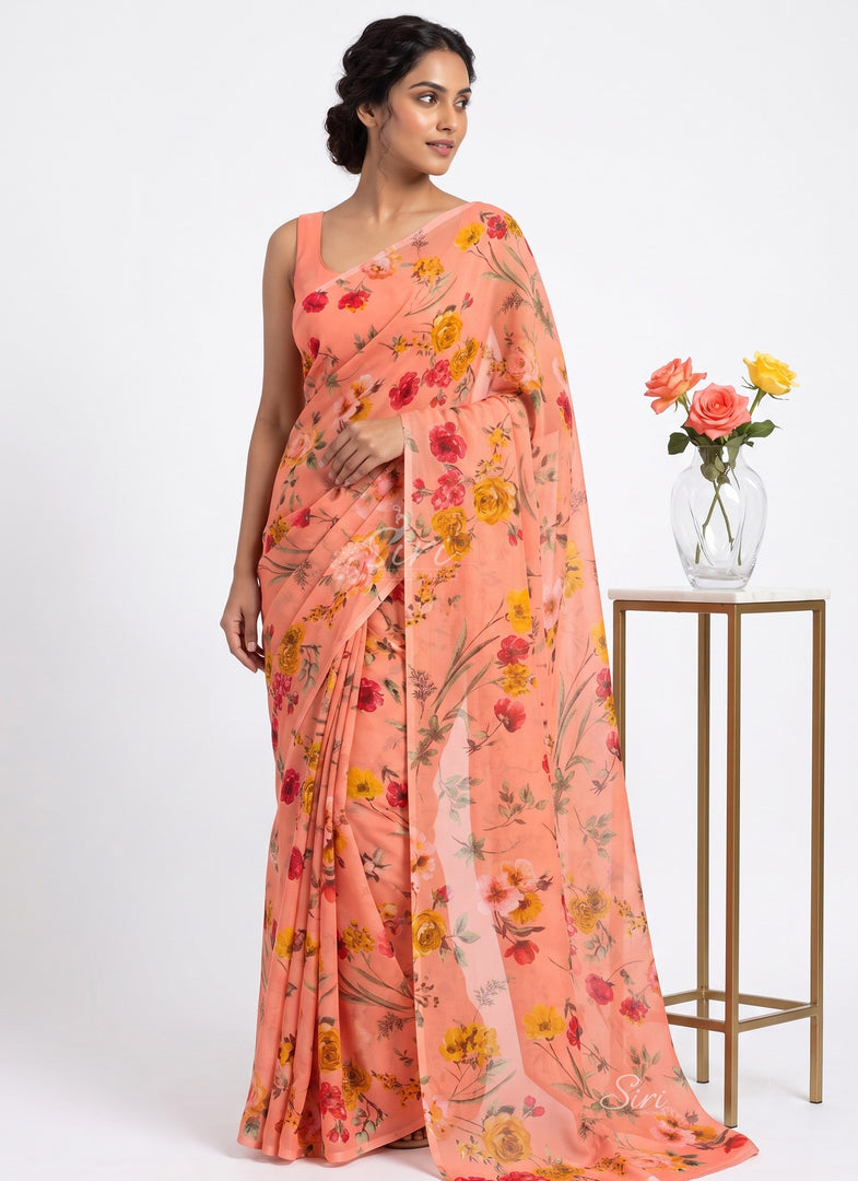 High Quality Garden Vareli Printed Nara Chiffon Saree