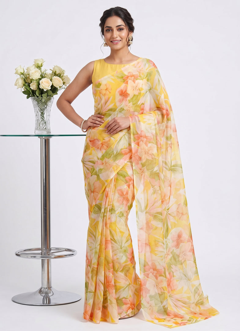High Quality Garden Vareli Printed Nara Chiffon Saree