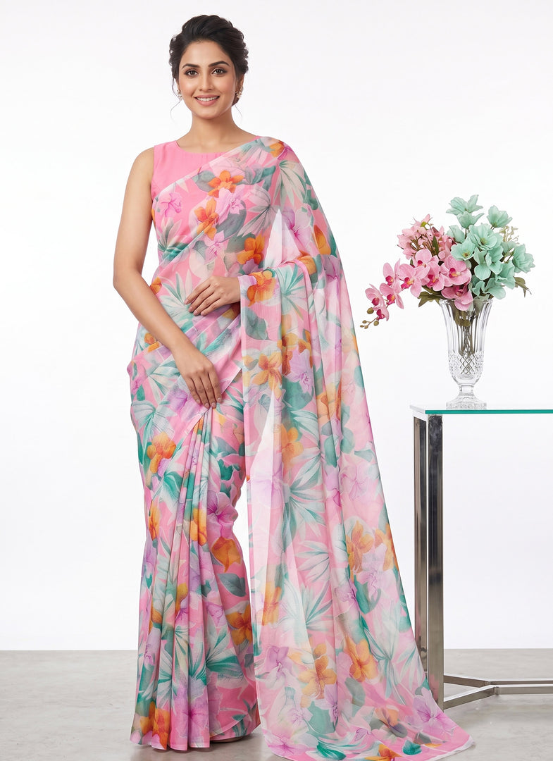 High Quality Garden Vareli Printed Nara Chiffon Saree