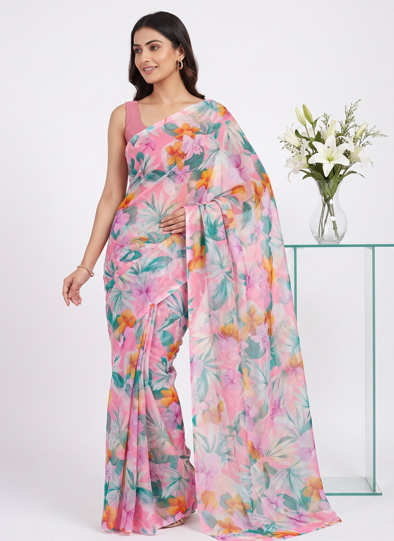 High Quality Garden Vareli Printed Nara Chiffon Saree