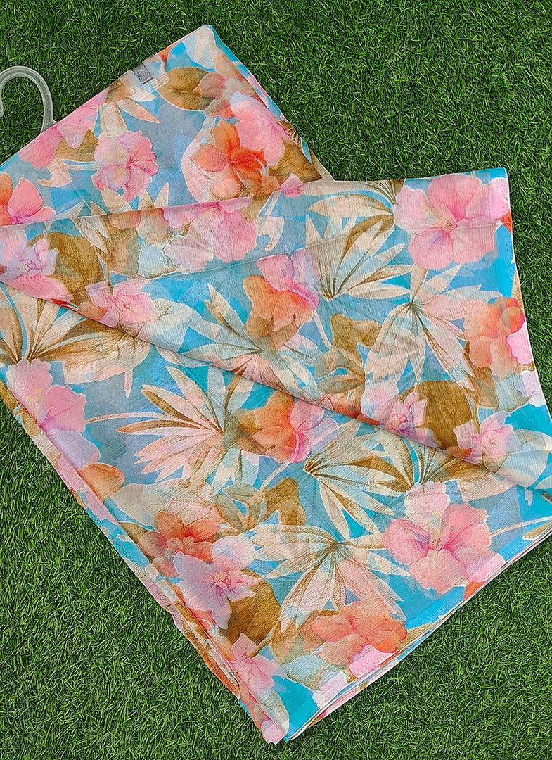 High Quality Garden Vareli Printed Nara Chiffon Saree