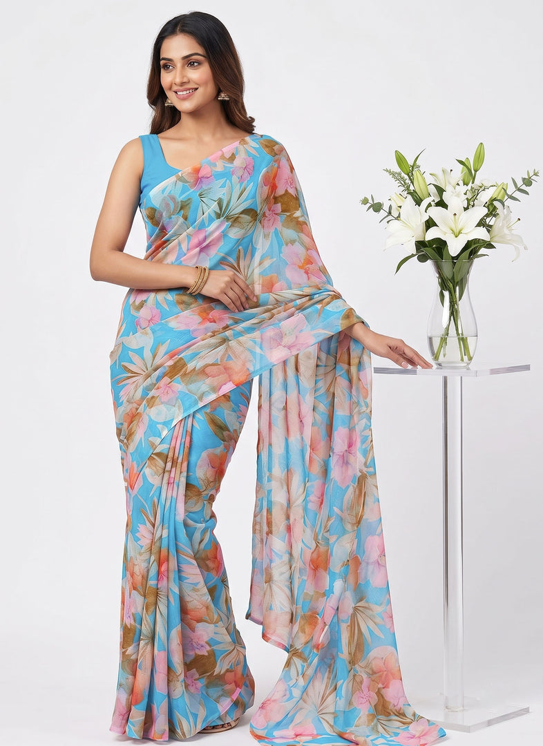 High Quality Garden Vareli Printed Nara Chiffon Saree