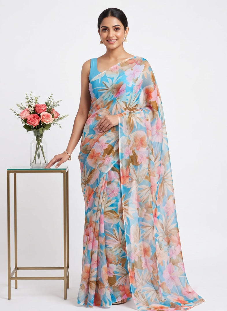 High Quality Garden Vareli Printed Nara Chiffon Saree