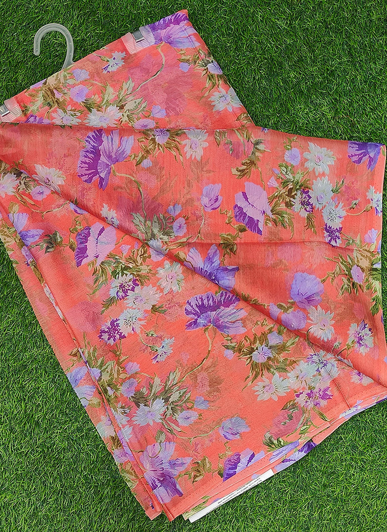 High Quality Garden Vareli Printed Nara Chiffon Saree without Blouse