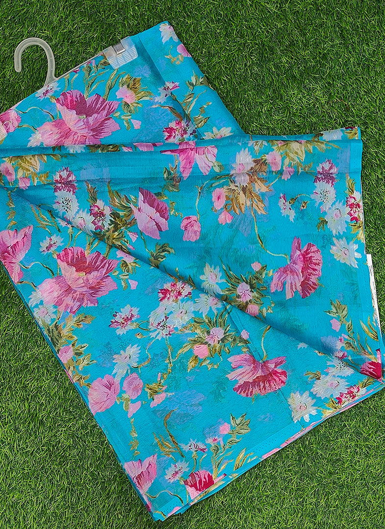 High Quality Garden Vareli Printed Nara Chiffon Saree without Blouse