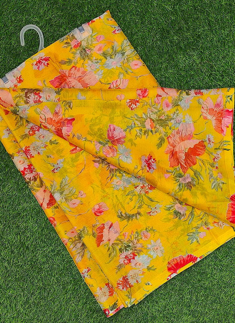High Quality Garden Vareli Printed Nara Chiffon Saree without Blouse