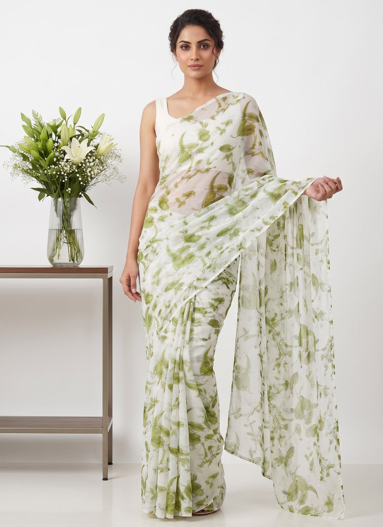 High Quality Garden Vareli Printed Nara Chiffon Saree without Blouse