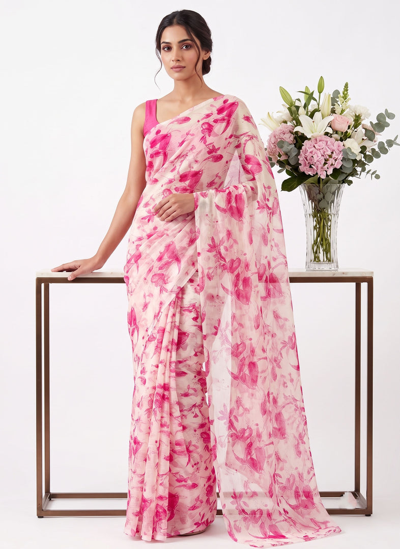 High Quality Garden Vareli Printed Nara Chiffon Saree without Blouse