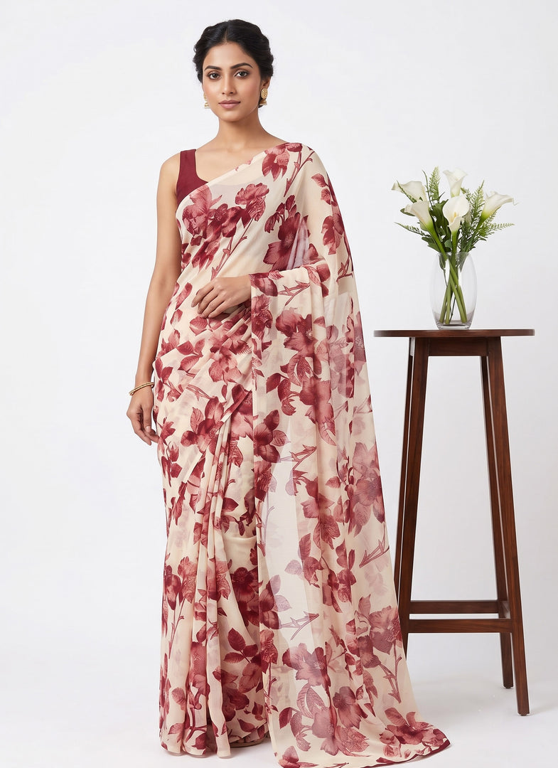 Garden Vareli Printed Nara Chiffon Saree without Blouse