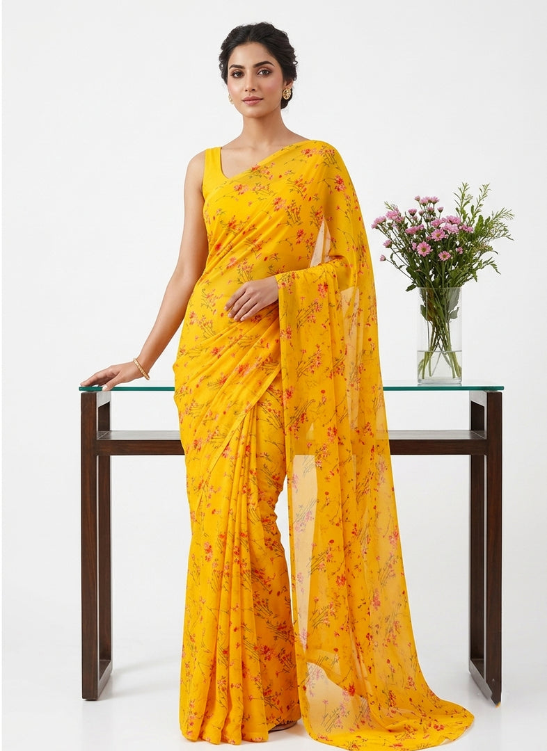 Garden Vareli Printed Nara Chiffon Saree without Blouse