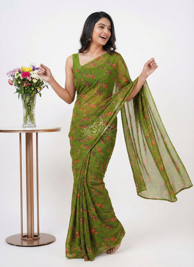 Garden Vareli Printed Nara Chiffon Saree without Blouse