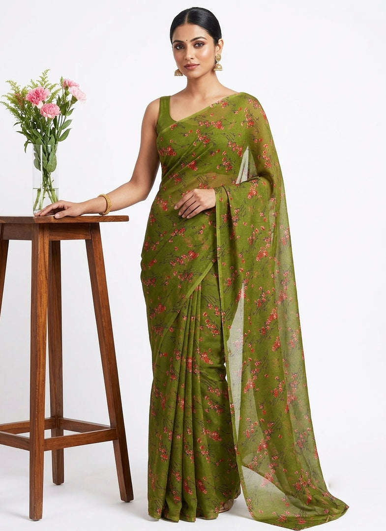 Garden Vareli Printed Nara Chiffon Saree without Blouse