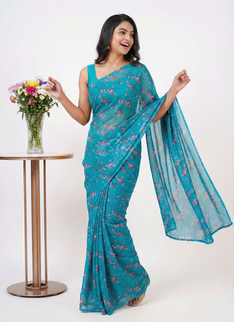 Garden Vareli Printed Nara Chiffon Saree without Blouse