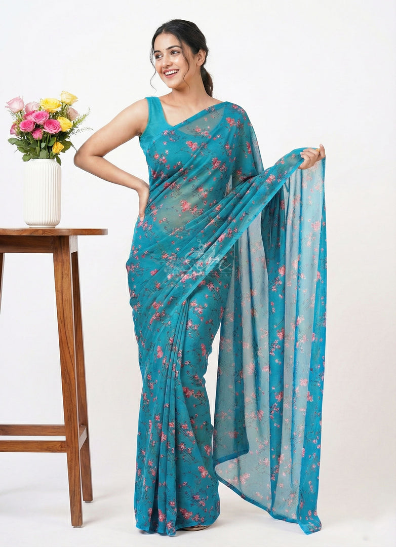 Garden Vareli Printed Nara Chiffon Saree without Blouse